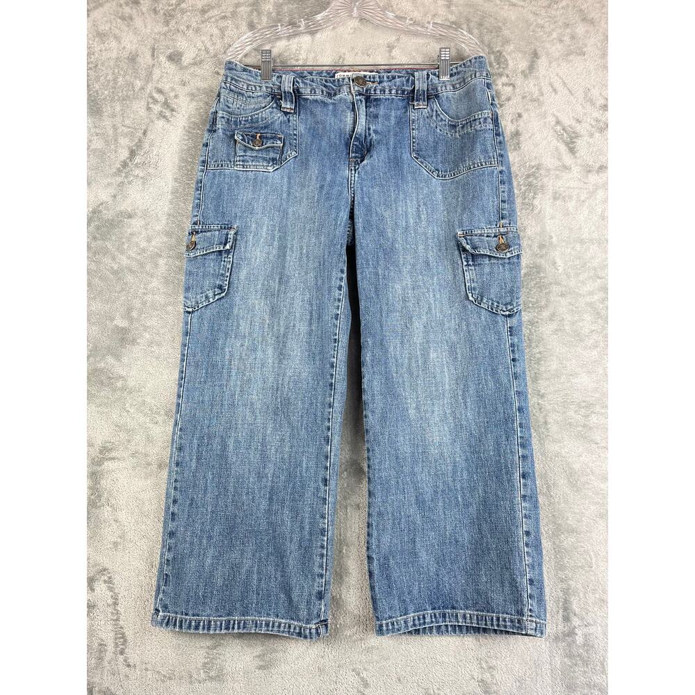 Vintage Y2K Tommy‎ Hilfiger Wide Leg Cropped Cargo Jeans 12 Capris Grunge Skater